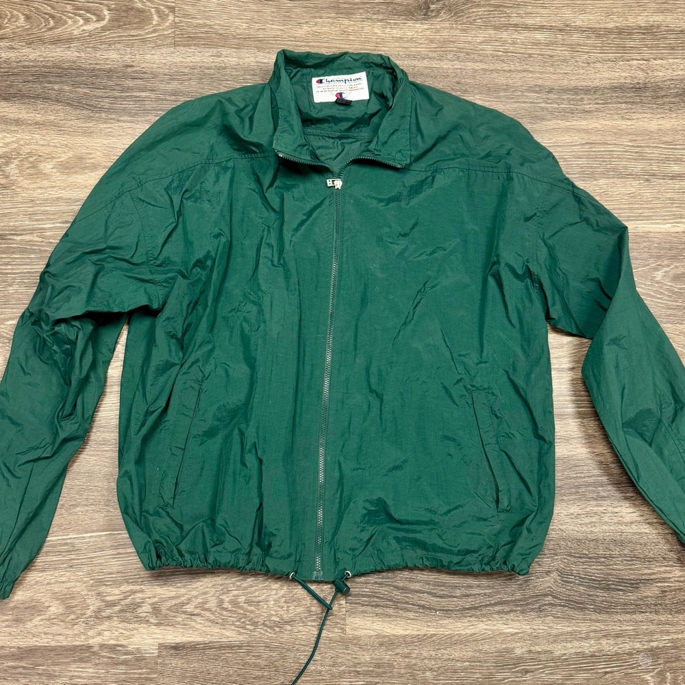 Vintage Champion Green Windbreaker Jacket XXL Lightweight Full Zip
